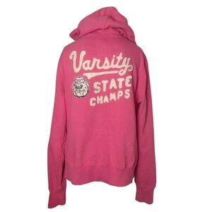 Aeropostale Popover Varsity Hoodie Size L Sweatshirt Bulldog Retro School Pink